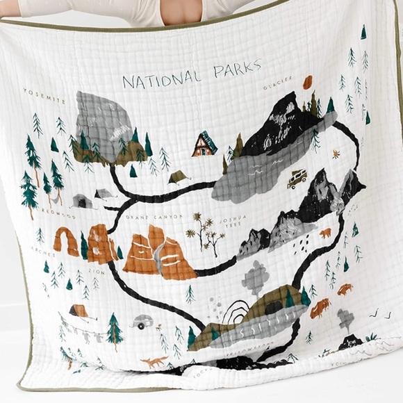 Green Cotton Muslin Big Kid Throw Quilt - Picture 3 of 5